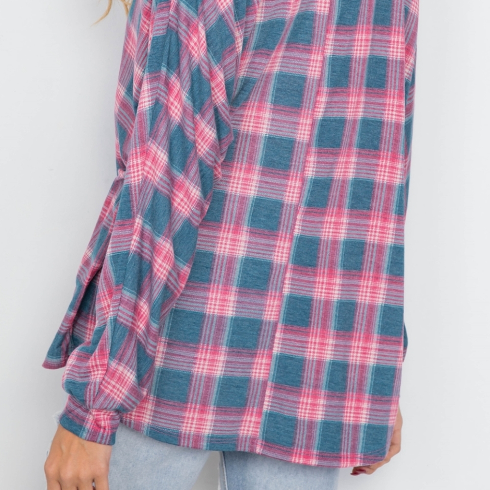 Coverstitch Teal & Red Plaid Flannel Front Knot… - Picture 6 of 9